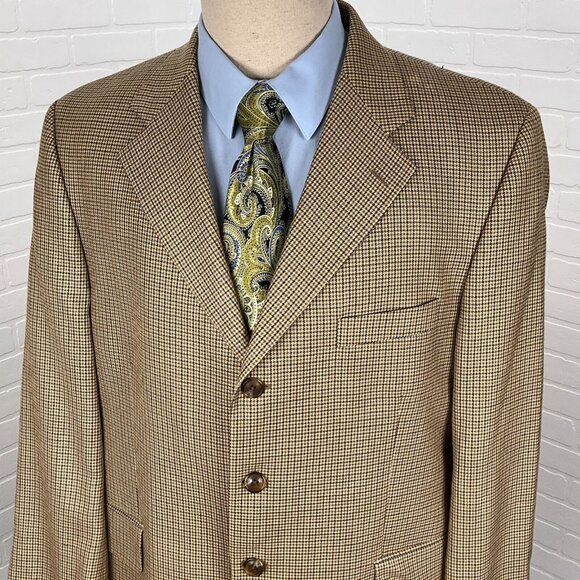 Lord Taylor Silverstone Blazer Men 44 Gold Black Houndstooth 3 Button Canada VTG - Picture 1 of 13